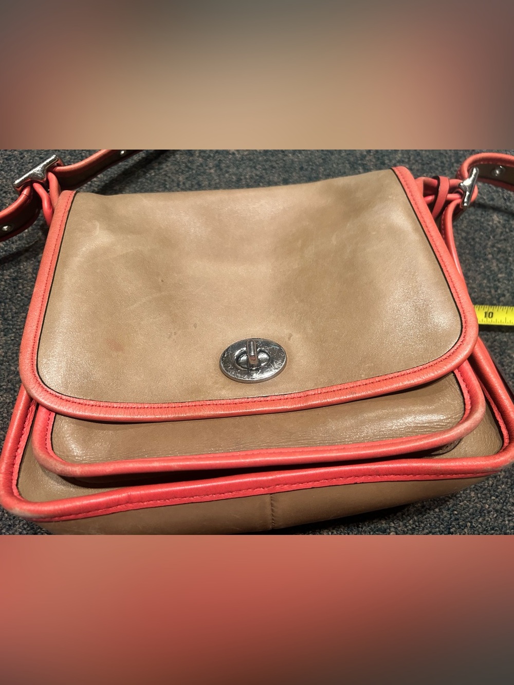 Vintage Coach Crossbody Shoulder Bag in Caramel and Coral AND Coach Coral Wallet - Picture 2 of 15